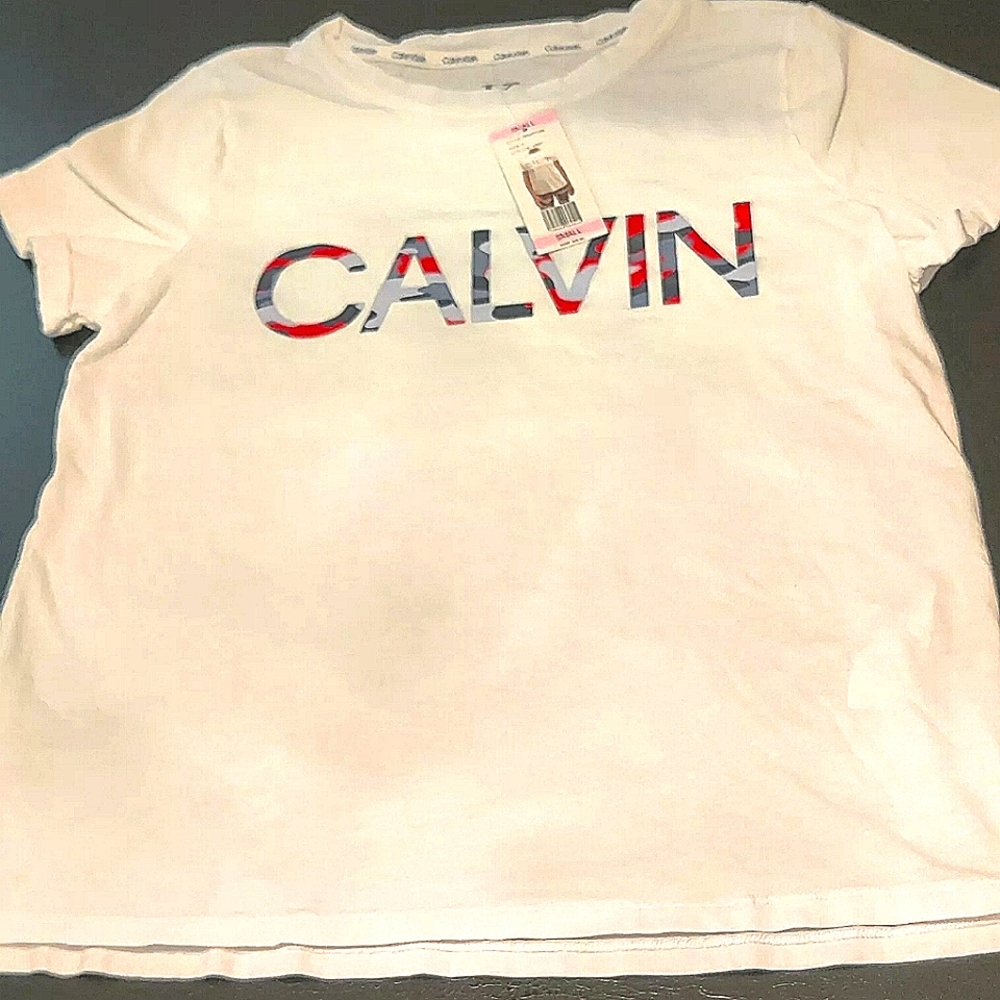 Calvin Klein Women's Soft Crew Neck Rolled Sleeve Graphic Logo T-shirt White S